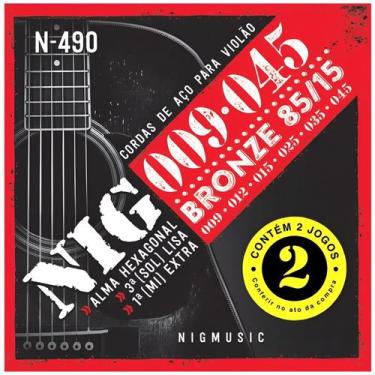 Imagem de Kit Com 2 Jogos De Cordas Nig Tensão Leve P/ Violão Aço 009