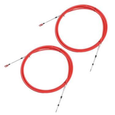 Imagem de uxcell 2 peças de 7,3 m 276 polegadas tipo marinho 3300/33C cabo de caixa de controle remoto de mudança de acelerador com braçadeira para Yamaha motor de popa barco motor sistema de direção vermelho