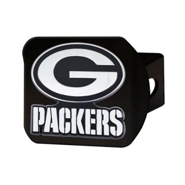 Imagem de FANMATS Capa de engate de metal NFL Green Bay Packers 21525, preta, capa quadrada tipo III de 5 cm