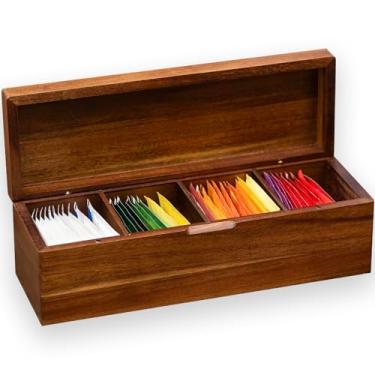 Imagem de Organizadores de saquinhos de chá de madeira Acacia, caixas de armazenamento de pacote de chá, organizador de caixa para saquinhos de chá, recipientes para saquinhos de chá, expositor de estação de
