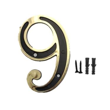 Imagem de Placa Número E Letras para Casa Residencial Comercial Dourado E Preto 