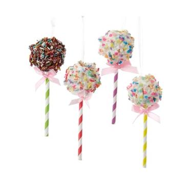 Imagem de Pirulito de pipoca polvilhada Kurt Adler – Enfeite decorativo de plástico e PVC de 14 cm; conjunto de 4
