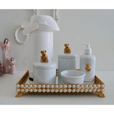 Imagem de Kit Higiene Bebe Porcelana Pote Gel Algodao Cotonete Termica - Ciranda