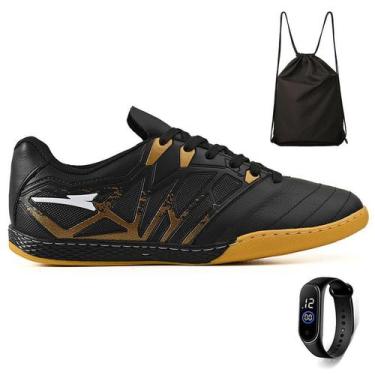 Imagem de Kit Chuteira Futsal Quadra Bico de Couro Futebol Salao + Mochila + Rel