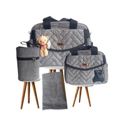 Imagem de Kit Bolsa Maternidade Cinza com Preto Urso Bebê  Nenê  Mamãe - Ludy Ba