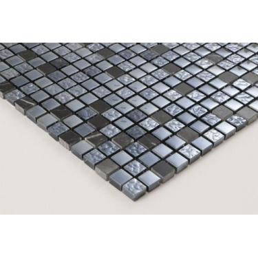 Imagem de Pastilha De Vidro C/ Pedras Naturais Gs257 Preto15x15x8mm - RAVENA DEC