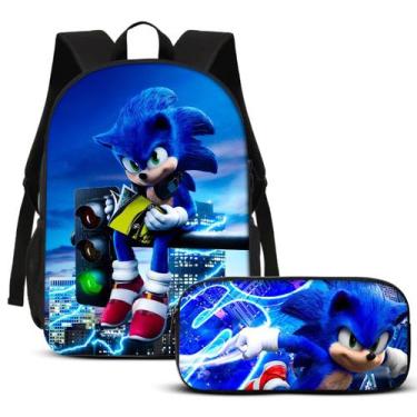 Imagem de Kit Mochila e Estojo Escolar Game Ouriço Azul 4 Volta as Aulas