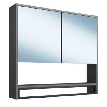 Imagem de Armario Espelheira Suspenso 80 cm 2 Portas e Toalheiro P1041 Grafite P