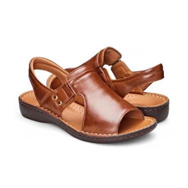 Imagem de Sandália com elástico Couro Caramelo Levecomfort , 38