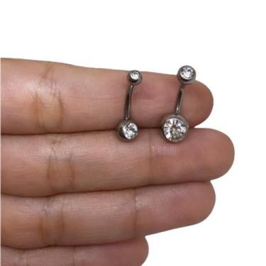 Imagem de Piercing Titânio Umbigo duas Pedras Zircônia - RaraSteel, Prateado