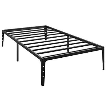 Imagem de Alkmaar Estrutura de cama preta tamanho solteiro de 35 cm, base de colchão de plataforma de metal, suporte de ripas de metal, sem necessidade de molas de caixa, sem ruído (vinho)
