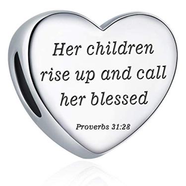 Imagem de Pulseira MuerDou com pingente de coração e pingentes Pandora cristãos Verso da Bíblia Berloque Oração Fé Joias Religiosas Presentes para Mulheres e Meninas Prata