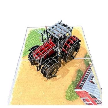 Imagem de ETA Cartão pop-up de veículo 3D Vintage Ship Steam Train Car Tractor para Dia dos Pais, cartão de aposentadoria, cartão de aniversário para ele, crianças, pai, marido, filho, avô (trator vermelho H36)