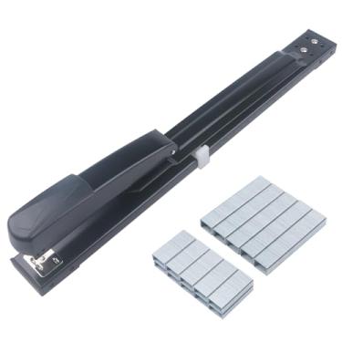 Imagem de SF ITEM Grampeador de longo alcance – grampeador de mesa de escritório com braço longo, 1000 peças 24/6 e 1000 peças grampos 24/8 (preto, capacidade para 25/50 folhas)