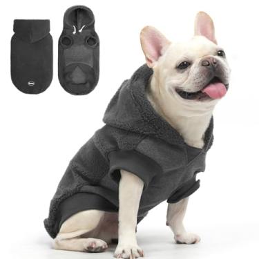 Imagem de BINGPET Moletom com capuz para cães com orifício para trela, moletom quente de lã para cachorro com capuz, roupas para cães para clima frio, casaco de inverno para cachorros, pequenos, médios e
