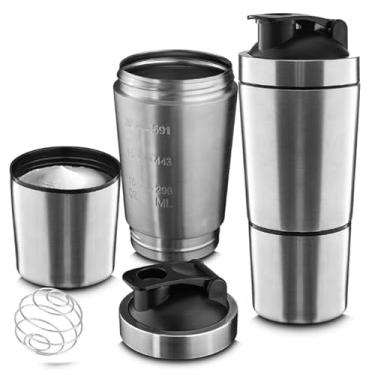 Imagem de Garrafa Coqueteleira em Aço Inox para Proteína Sheik Shakeira Academia Whey Protein 750ml com Mola e Medidor