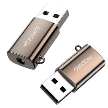 Imagem de MOSWAG Adaptador USB para conector de áudio de 3,5 mm, pacote com 2, adaptador auxiliar USB para áudio, conversor de placa de som externo compatível com fone de ouvido Windows, desktops, laptop, Linux
