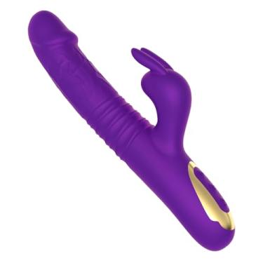 Imagem de Vibrador de ponto G de coelho clitoriano para mulheres, 2 em 1 vibrador anal erupto com um clique vibrador realista com 7 modos independentes poderosos, brinquedos sexuais adultos para (Roxo)