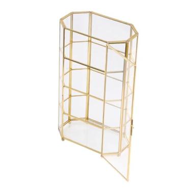 Imagem de simhoa Caixa de jóias de vidro decorativa caixa de armazenamento berloque geométrico exibição de jóias organizador caixa decoração do quarto para sala estar