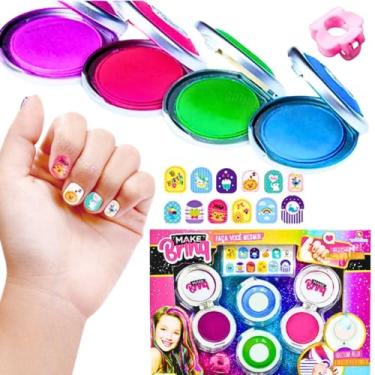 Imagem de Kit brinquedo para menina mechas coloridas MK49 pinte o cabelo camarim infantil + pack adesivos de unha e presilha rosa presente especial criança 5 anos