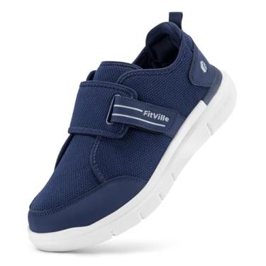 Imagem de FitVille Sapatos masculinos para diabéticos extra largos, sapatos de caminhada com velcro para idosos para pés inchados, alívio da dor nos pés, neuropatia - EasyTop V10, Azul-marinho, 13 X-Wide