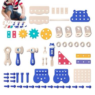 Imagem de Conjunto de brinquedos de chave de fenda infantil, kit de ferramentas para crianças - 60 peças de brinquedo de bancada de trabalho,Criança fingir brincar brinquedos criativos conjunto de brincadeiras