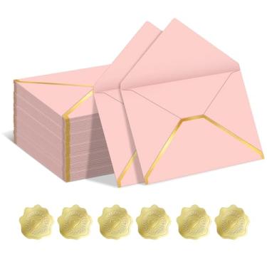 Imagem de 50 envelopes coloridos A7 12 x 17 cm, envelopes de convite com aba V, envelopes de carta para cartões de 12 x 18 cm, aniversário, casamentos, formaturas, cartões de felicitações, chá de bebê (rosa)