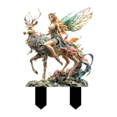 Imagem de shamjina Encantadores Jardins Estaca Elfo Veado Escultura Placa Exterior Quintal Acrílico Veado Jardins Ornamentos Jardinagem Vasos Plantas Decoração