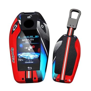 Imagem de HIBEYO Capa de chaveiro compatível com BMW Série 5 6 7 G01 G11 G12 G30 G31 X3 X4 X5 730li 740li 750li Display LCD Acessórios Metal Painted Sports Style Key Shell com Chaveiro-D Tipo Vermelho