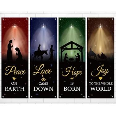 Imagem de 4 faixas de igreja para parede de santuário, banners religiosos de Natal para pendurar pano de fundo presépio faixa de igreja escritura Natal igreja varanda sinais para decoração de Natal igreja