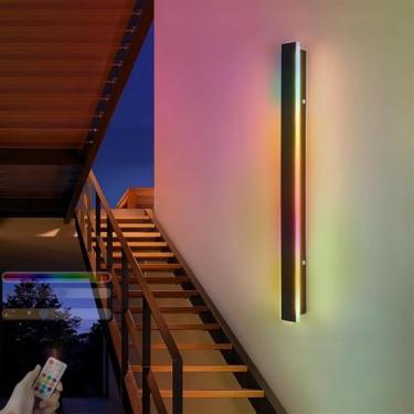 Imagem de Luzes de parede pretas de LED com controle remoto RGB regulável, arandelas de parede para corredor, varanda ao ar livre, IP65, à prova d'água, lâmpada montada na parede, garagem, alumínio, iluminação