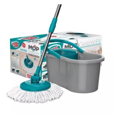 Imagem de Flash Limp Fit 5010 Mop Giratório 3 Em 1 Esfregão Top Cabo Inox 4 Litros Cinza e Verde
