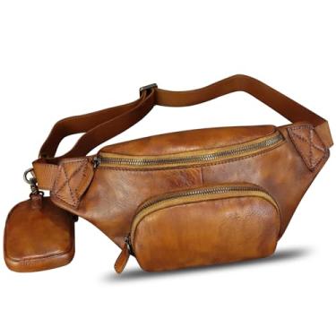 Imagem de Bolsa de cintura de couro legítimo, bolsa de quadril para mulheres e homens, pochete de couro verdadeiro, bolsa transversal, bolsas de peito, Marrom, Bolsa de cintura
