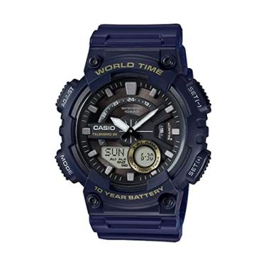 Imagem de Casio Relógio masculino de resina de quartzo resistente, cor: azul (modelo: AEQ110W-2AV), Azul/cinza, Relógio analógico, digital