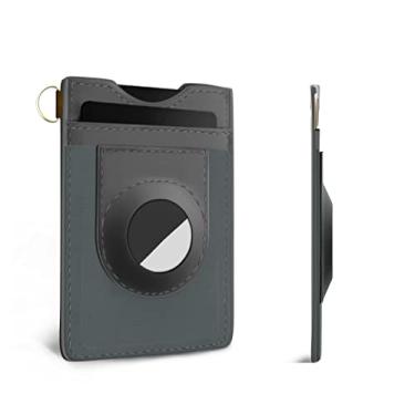 Imagem de Carteira masculina AirTag, fina, minimalista, elástica, de couro legítimo, vertical, pequena, com bloqueio de RFID para bolso frontal, Cinza, Masculino