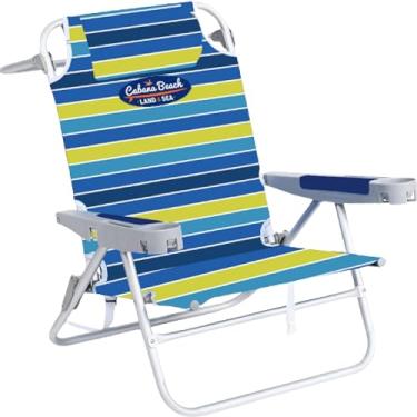 Imagem de Chaby International Mochila dobrável portátil com 5 posições apoio de cabeça dobrável para acampamento e suporte de copo Cabana Beach Delux, cadeira de apoio de braço, listra