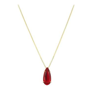 Imagem de Colar pedra gota vermelha corrente veneziana banhado a ouro 18k 45cm -