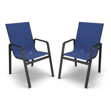 Imagem de Kit 2 Cadeiras Miami Gourmet Alumínio Preto Tela Azul - Aluv Móveis