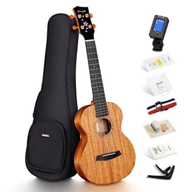 Imagem de Enya Ukulele de concerto de 58 cm todo sólido mogno Ukelele para adultos iniciantes - Ukalalee pacote com estojo, afinador, correia, cordas, capo, agitador de areia, palhetas, pano polido (EUC-MS)