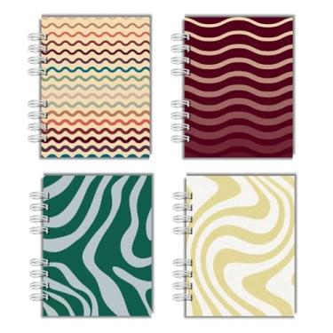 Imagem de Kit Com 4 Cadernos Capa Dura para anotação cadernos de bolso, A6, cadernos wire-o, pautados para faculdade e escola, para mulheres, presente, escritório, material escolar - Capas Boho Curvas Coloridas