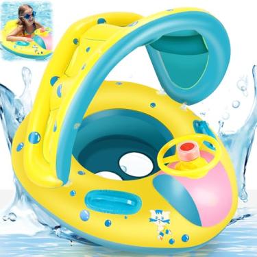 Imagem de Botahan Bote Inflável com Toldo Ajustável e Removível, Volante, Capacidade de Peso de 30 Kg, Boia Piscina