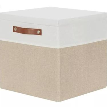 Imagem de Caixa Organizadora de Tecido Linho Dobrável Rígida com Tampa 30x30- Bege