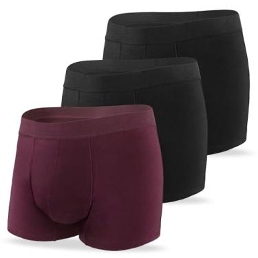Imagem de REELINDRY Cueca boxer masculina à prova de vazamento, alta absorção, 65 g, controle de odor, vazamento, lavável, pacote com 3 (2 pretos-1 marrom, G)