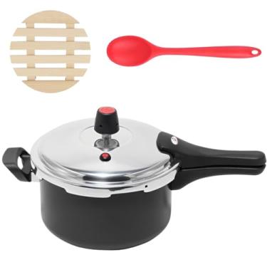 Imagem de Panela de Pressão 3 Litros Antiaderente Fechamento Externo + Descanso Redondo + Colher de Silicone Vermelha