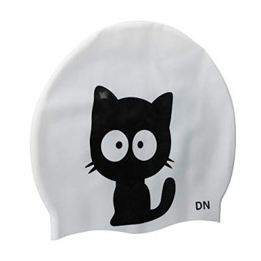 Imagem de Nada de Silicone de Gato Fofo para Alta Elasticidade Esportiva Chapéu de Natação para Meninos e Meninas Design de Desenhos Animados Isex Natação (Regular - Cat)