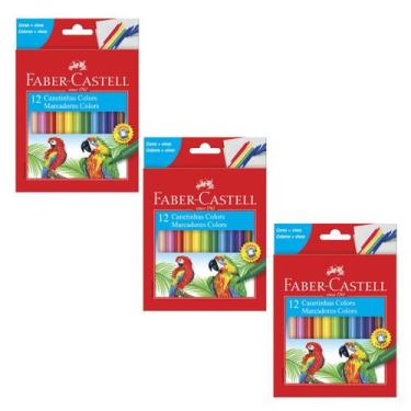 Imagem de Kit 03 Canetinha Hidrográfica 12 Cores Hidrocor Colorida Faber Castell