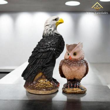 Imagem de Kit 2 Peças Estátua Águia Gavião e Coruja Espanta Pombos Gesso 36 Cm -