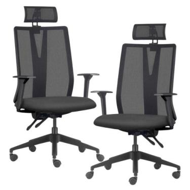 Imagem de Kit 2 Cadeiras Escritório Giratória Presidente Flow F02 Base Preta Sin