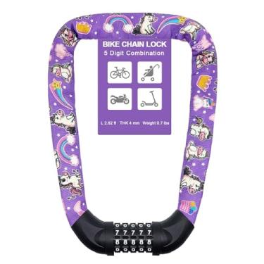 Imagem de NDakter Cadeado de corrente de bicicleta, combinação de 5 dígitos, bloqueio de corrente de bicicleta resistente anti-roubo, trava de segurança reinicializável de 3,2/4,27/5/6 pés para bicicleta,