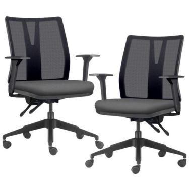 Imagem de Kit 2 Cadeiras de Escritório Giratória Diretor Flow F02 Base Preta Cre